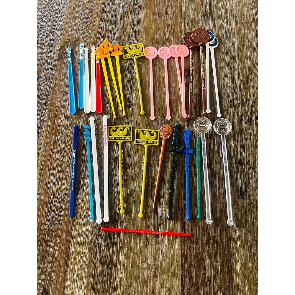 Vintage Swizzle Stick Lot 28pc Pan Am Las Vegas Hotels Airlines Barware Stirrers